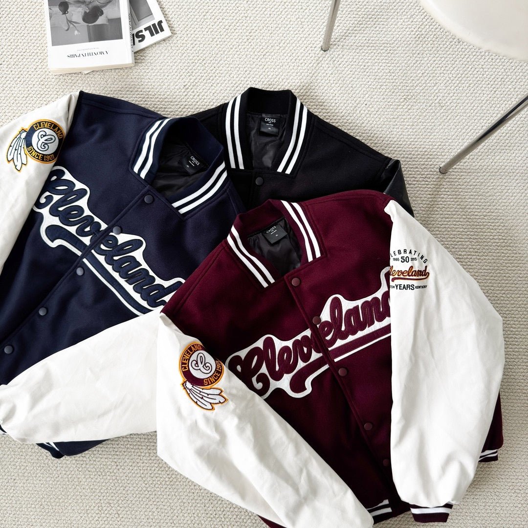 #C299 Wool and Leather Patchwork Baseball Jacket - Idiot Sandwich Apparel Limited - 