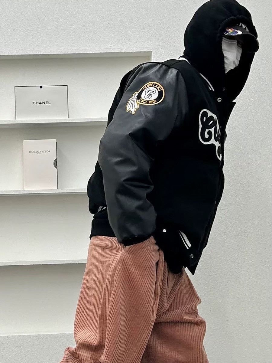 #C299 Wool and Leather Patchwork Baseball Jacket - Idiot Sandwich Apparel Limited - 