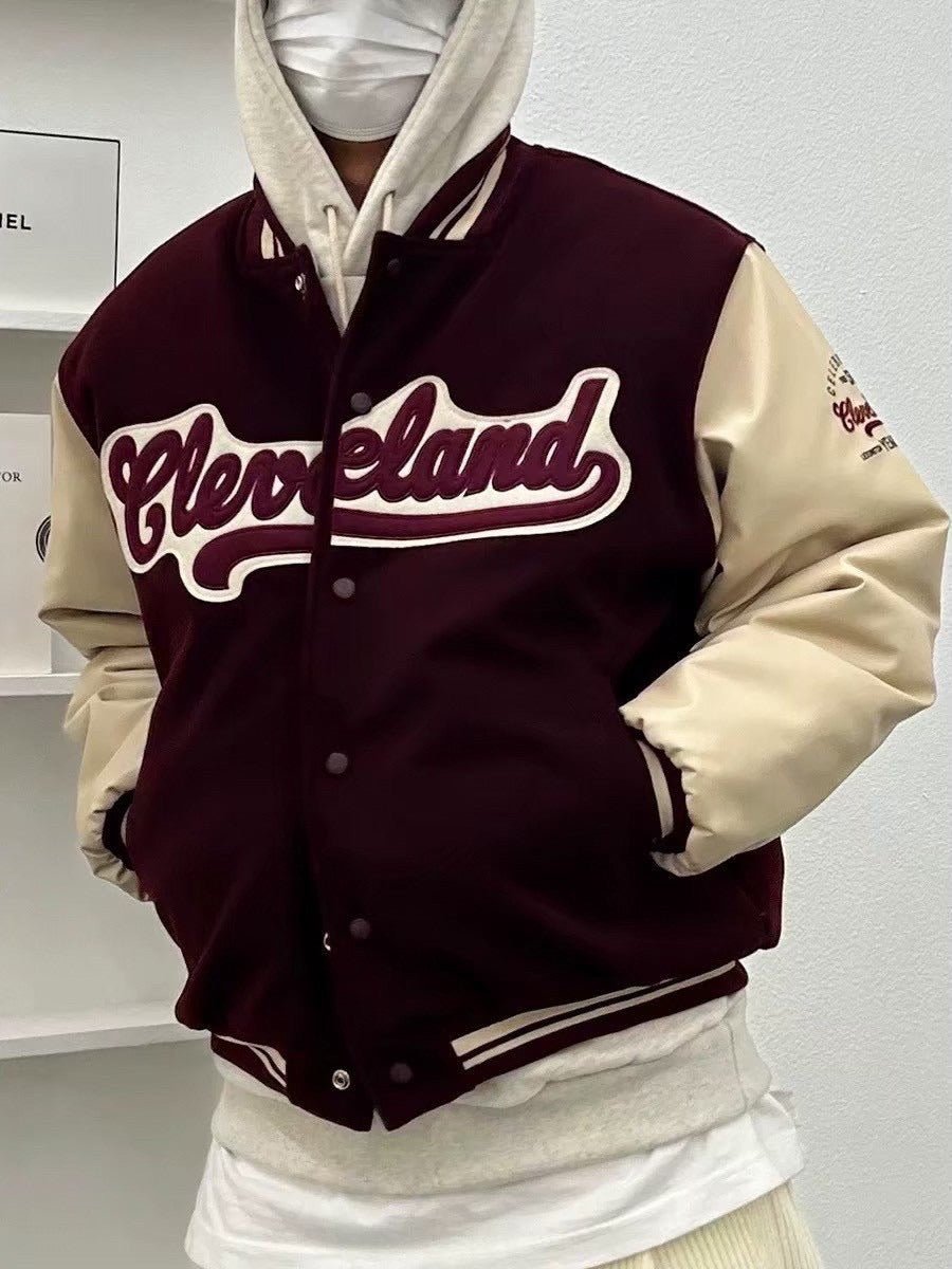#C299 Wool and Leather Patchwork Baseball Jacket - Idiot Sandwich Apparel Limited - 