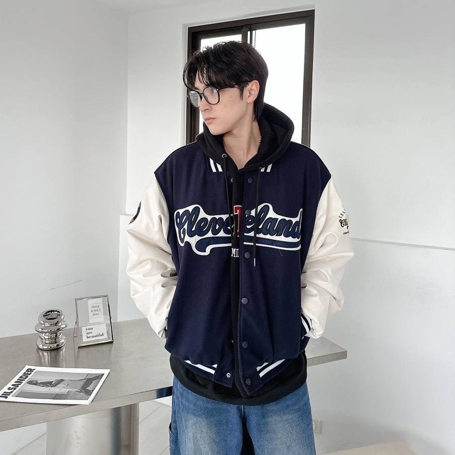#C299 Wool and Leather Patchwork Baseball Jacket - Idiot Sandwich Apparel Limited - 