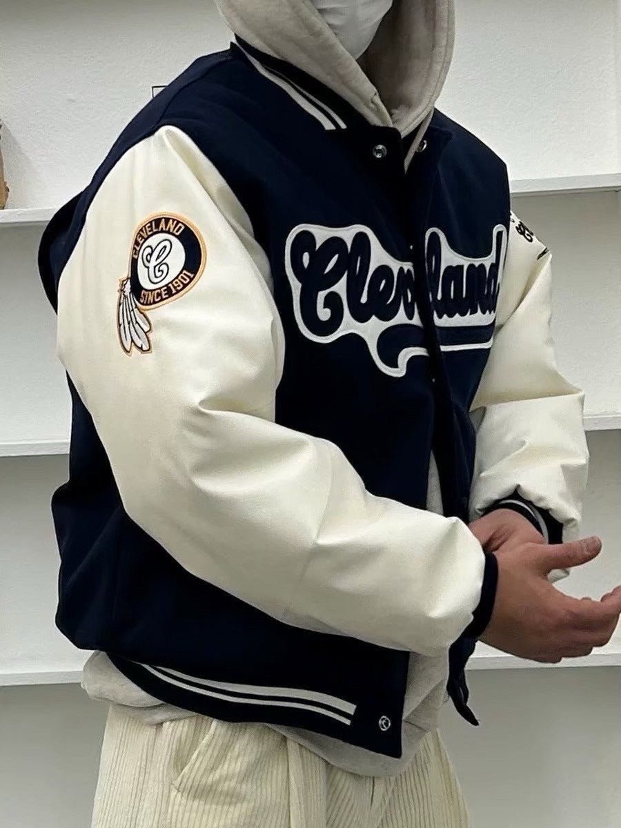 #C299 Wool and Leather Patchwork Baseball Jacket - Idiot Sandwich Apparel Limited - 