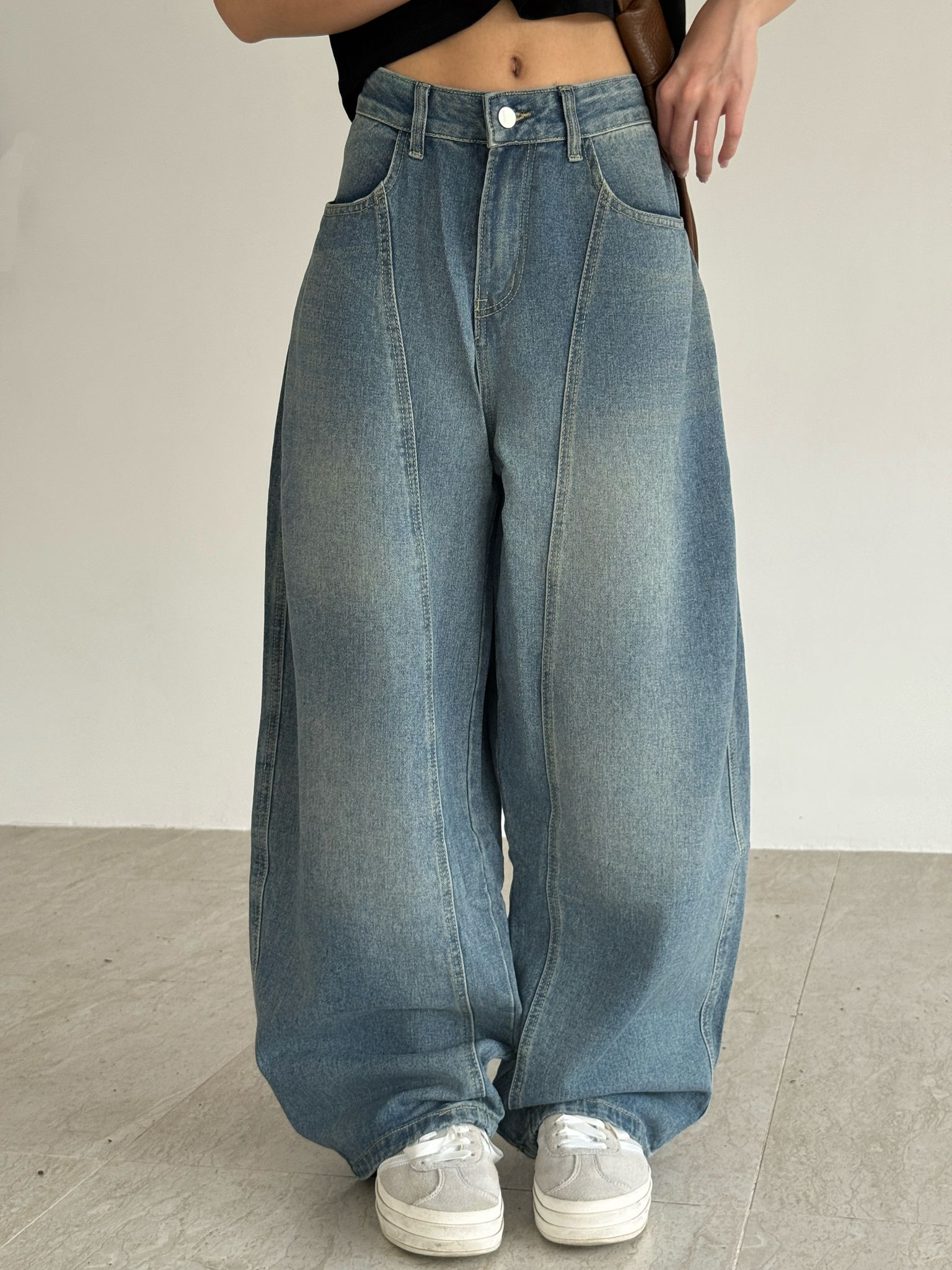 #C327 Oversized Washed Denim Pant - Idiot Sandwich Apparel Limited - 