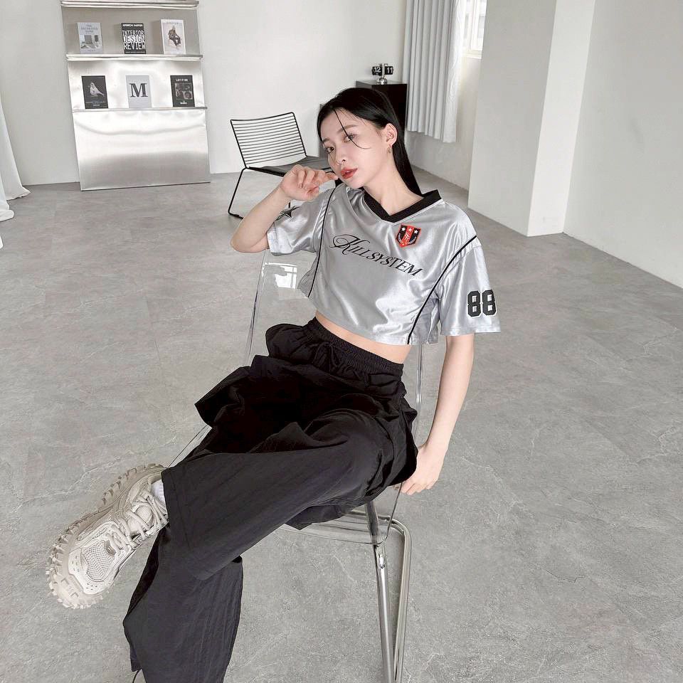 #C347 Kill System 88 Satin Crop Top - Idiot Sandwich Apparel Limited - 