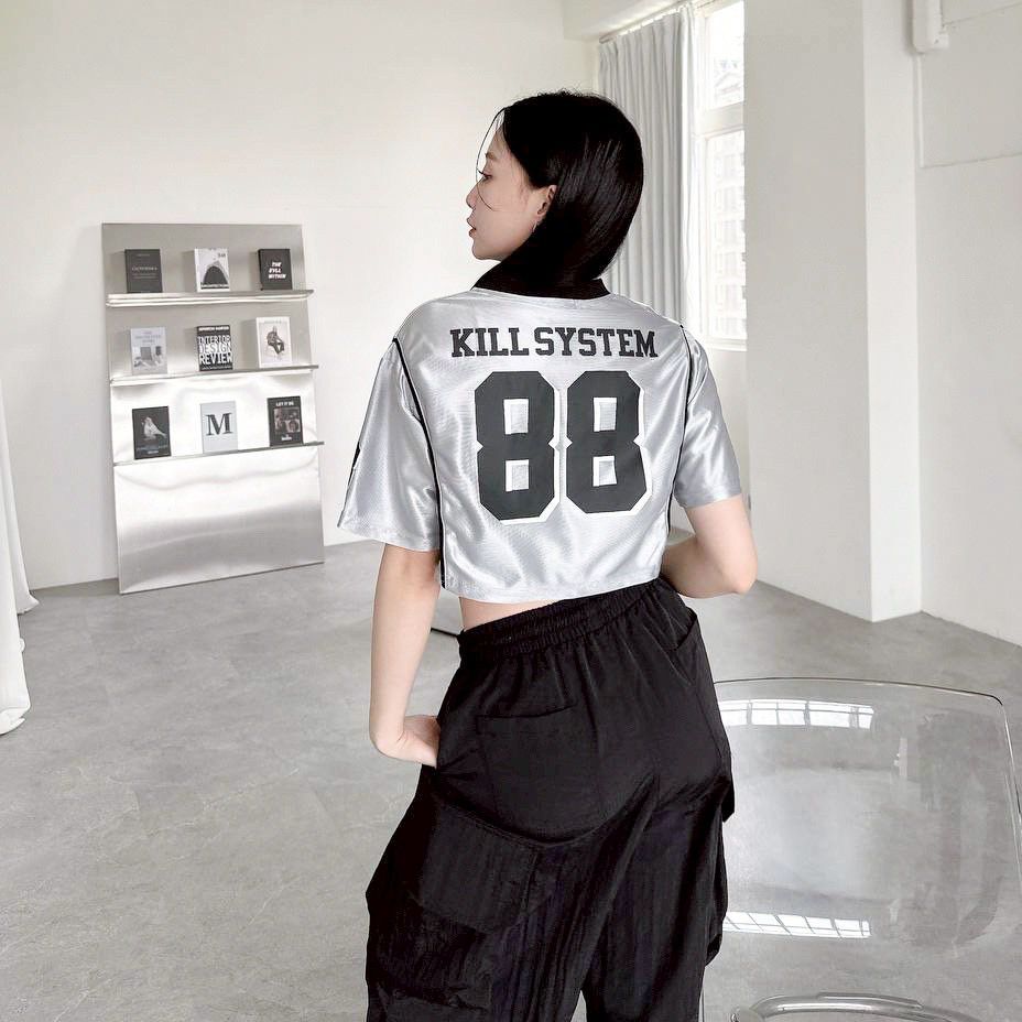 #C347 Kill System 88 Satin Crop Top - Idiot Sandwich Apparel Limited - 