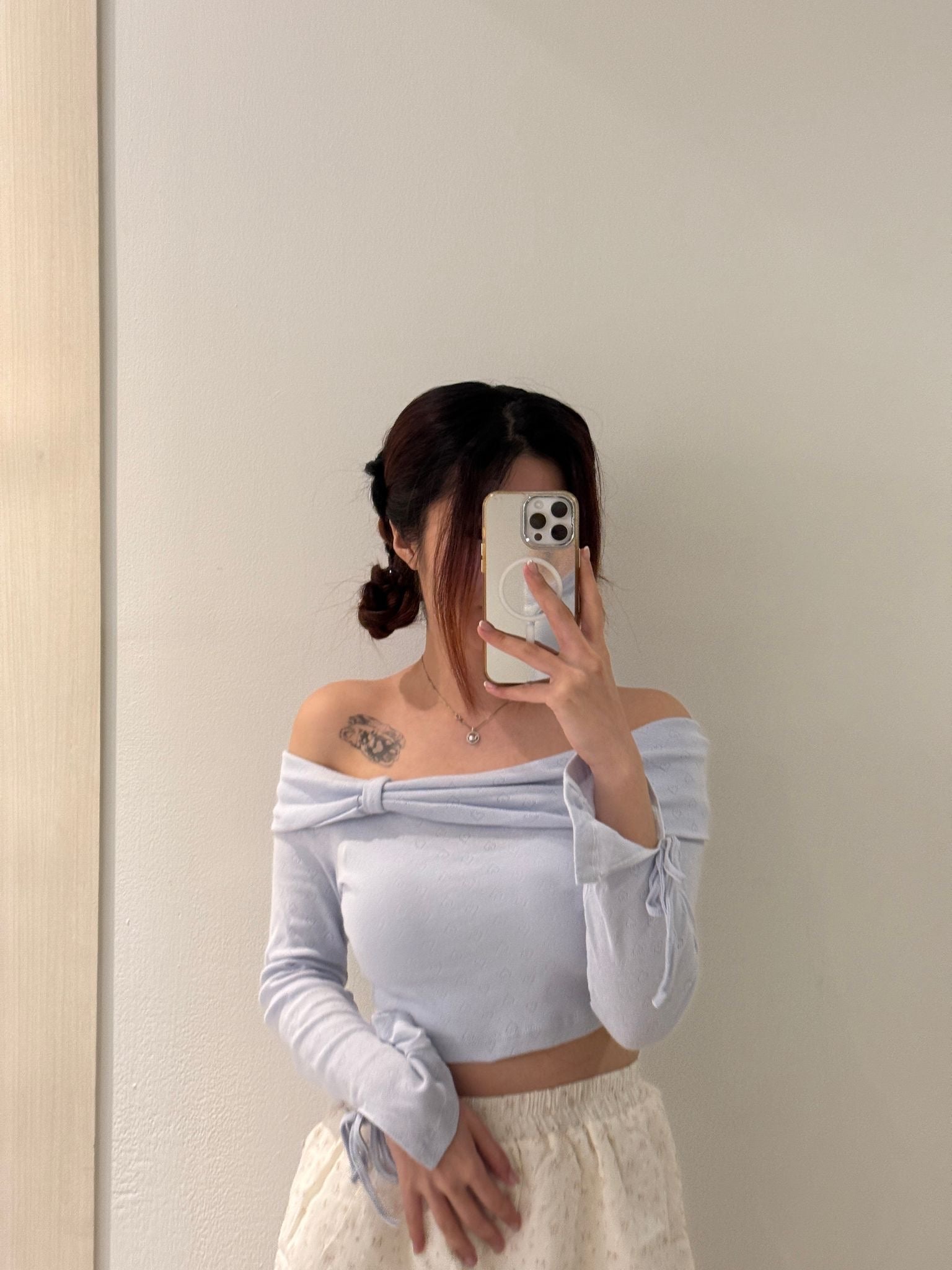 #THYU03 Off - shoulder Bow Top - Idiot Sandwich Apparel Limited - 