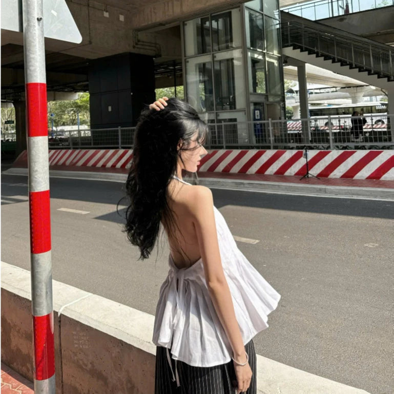 #VNGC06 LINEN BACKLESS HALTER TOP