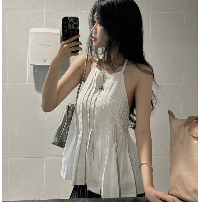 #VNGC06 LINEN BACKLESS HALTER TOP