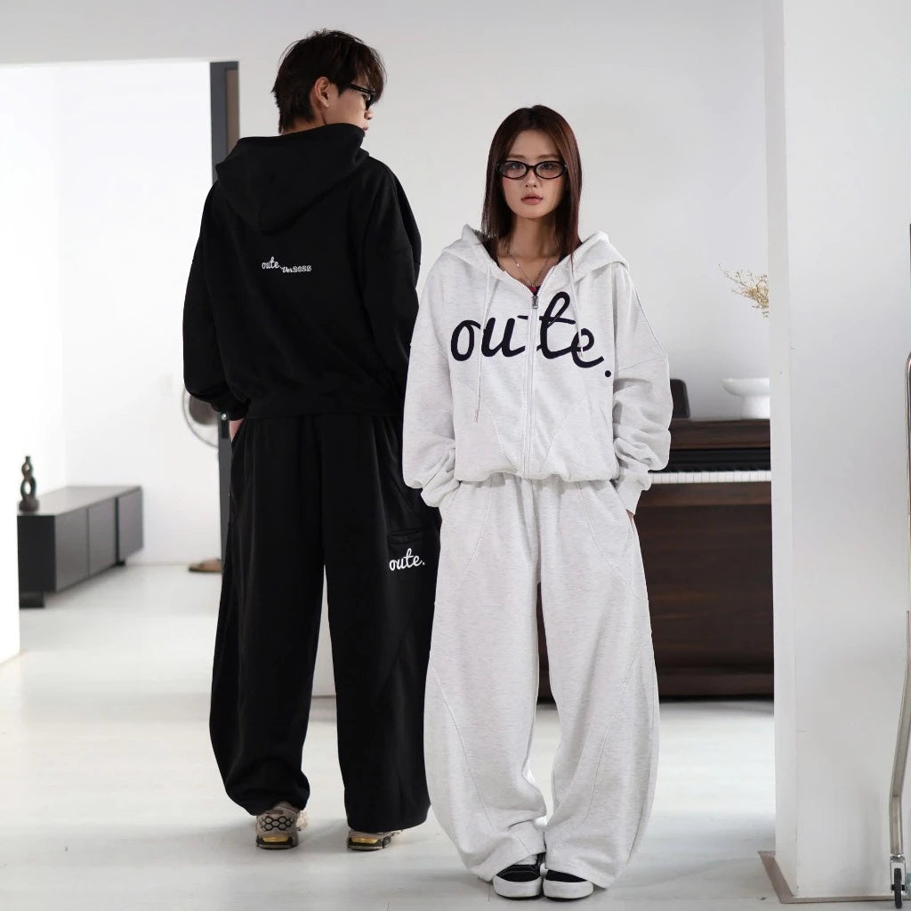 #VNOU04 Classic Double-Layer Fleece Wide-Leg Pants