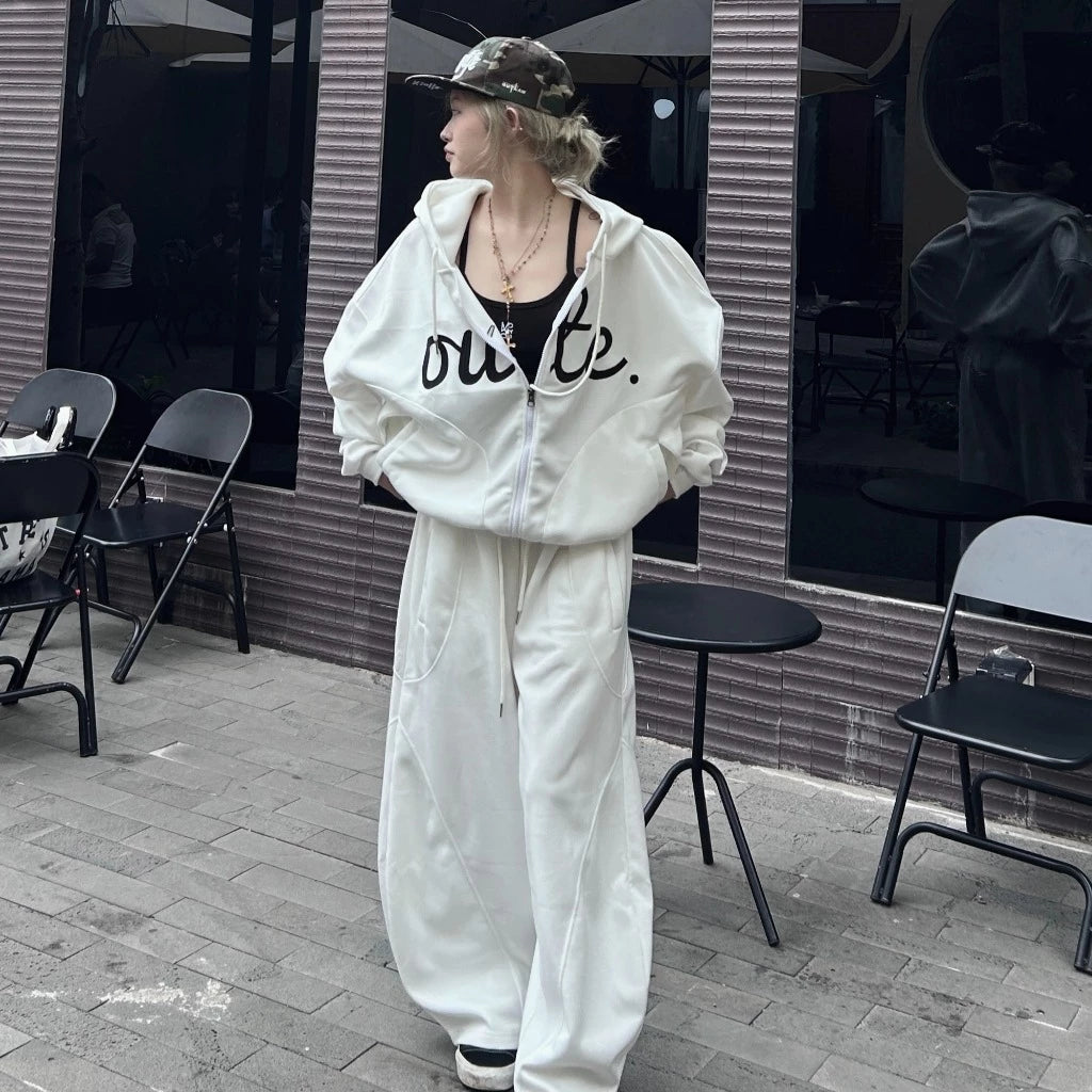 #VNOU04 Classic Double-Layer Fleece Wide-Leg Pants