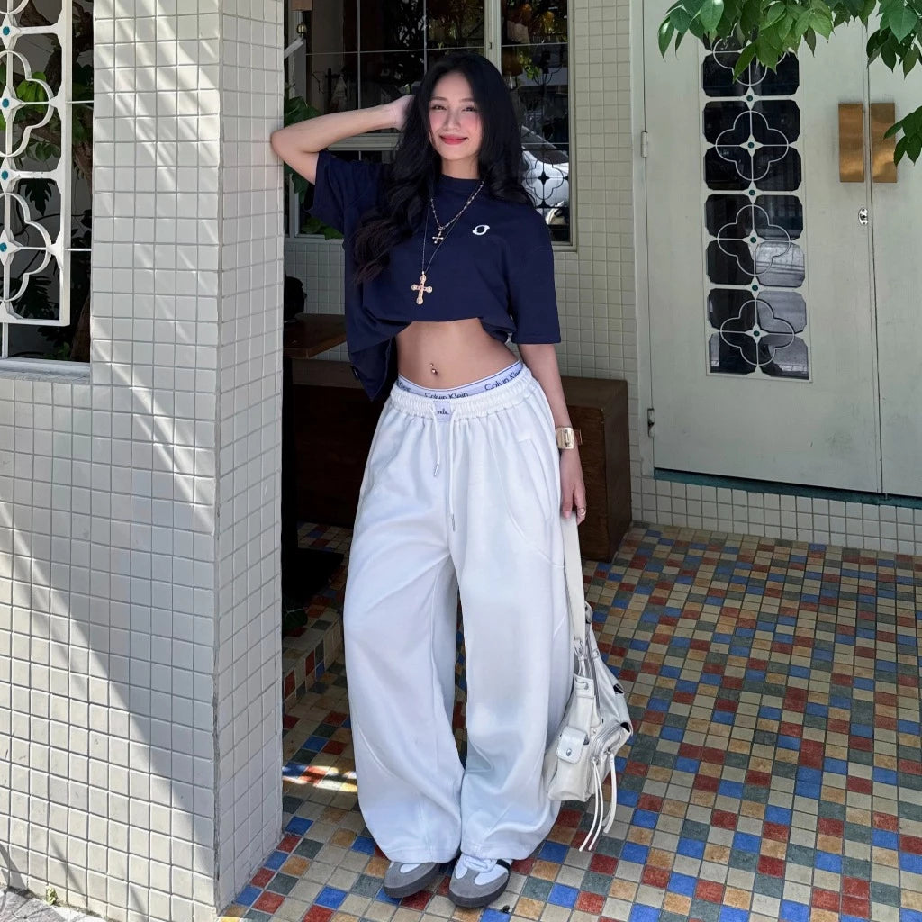 #VNOU04 Classic Double-Layer Fleece Wide-Leg Pants