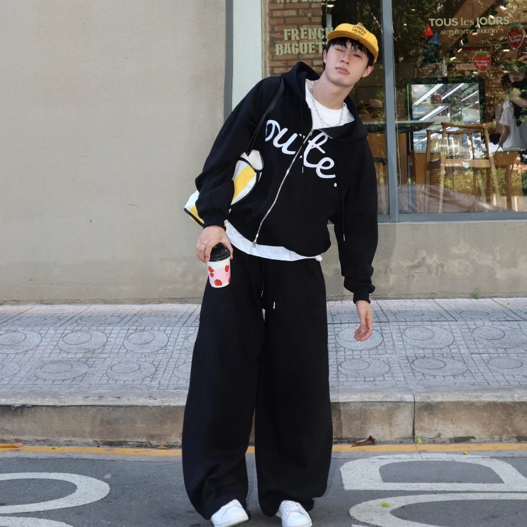 #VNOU04 Classic Double-Layer Fleece Wide-Leg Pants
