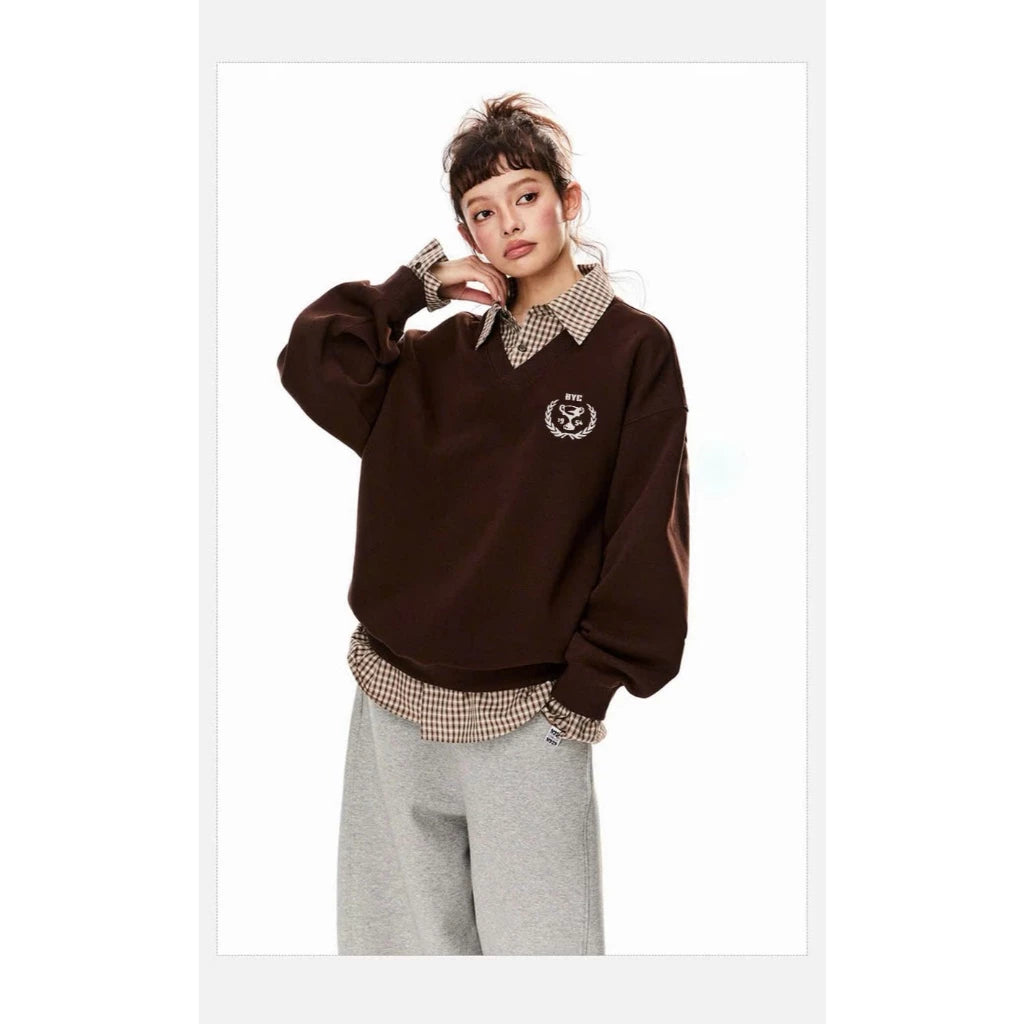 #VNBY03 Plaid Shirt Sweater Faux two-piece