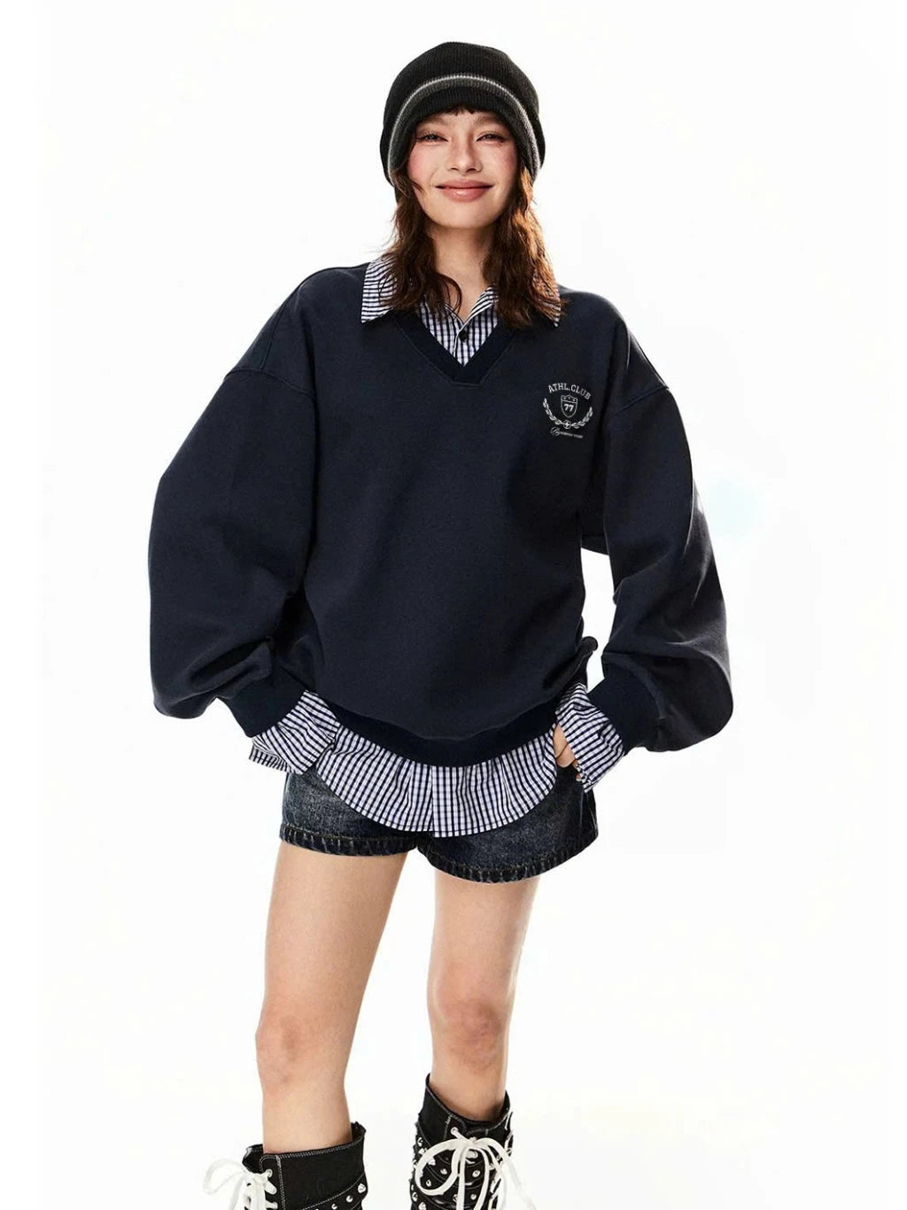 #VNBY03 Plaid Shirt Sweater Faux two-piece