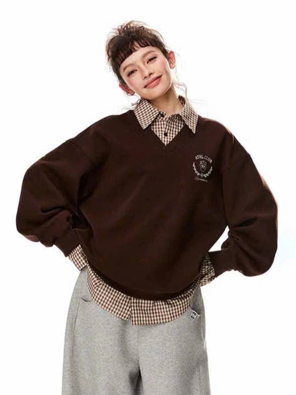 #VNBY03 Plaid Shirt Sweater Faux two-piece