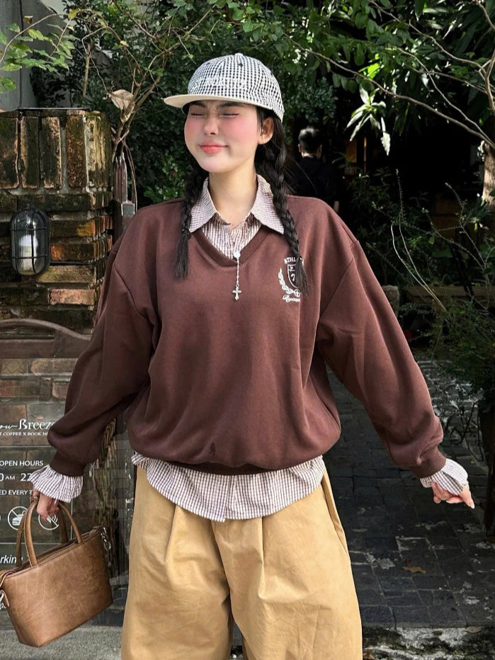 #VNBY03 Plaid Shirt Sweater Faux two-piece