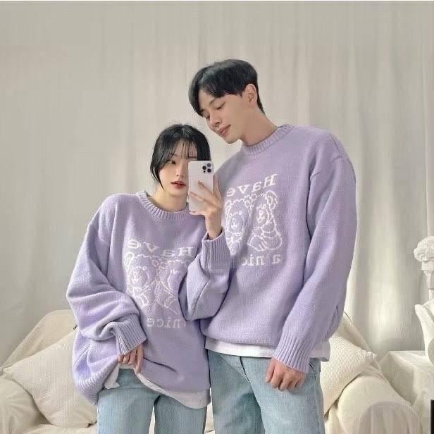 #C55 Have a nice day Bear Couples Sweater - Idiot Sandwich HK-