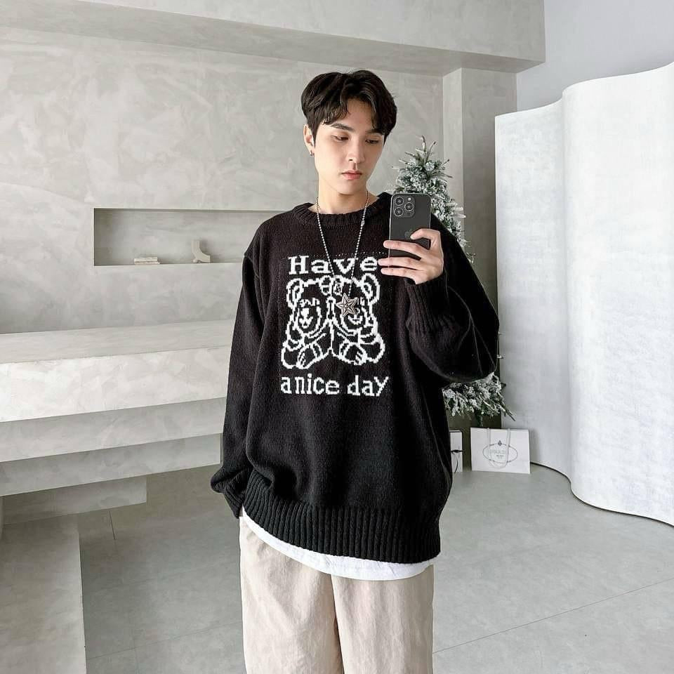 #C55 Have a nice day Bear Couples Sweater - Idiot Sandwich HK-
